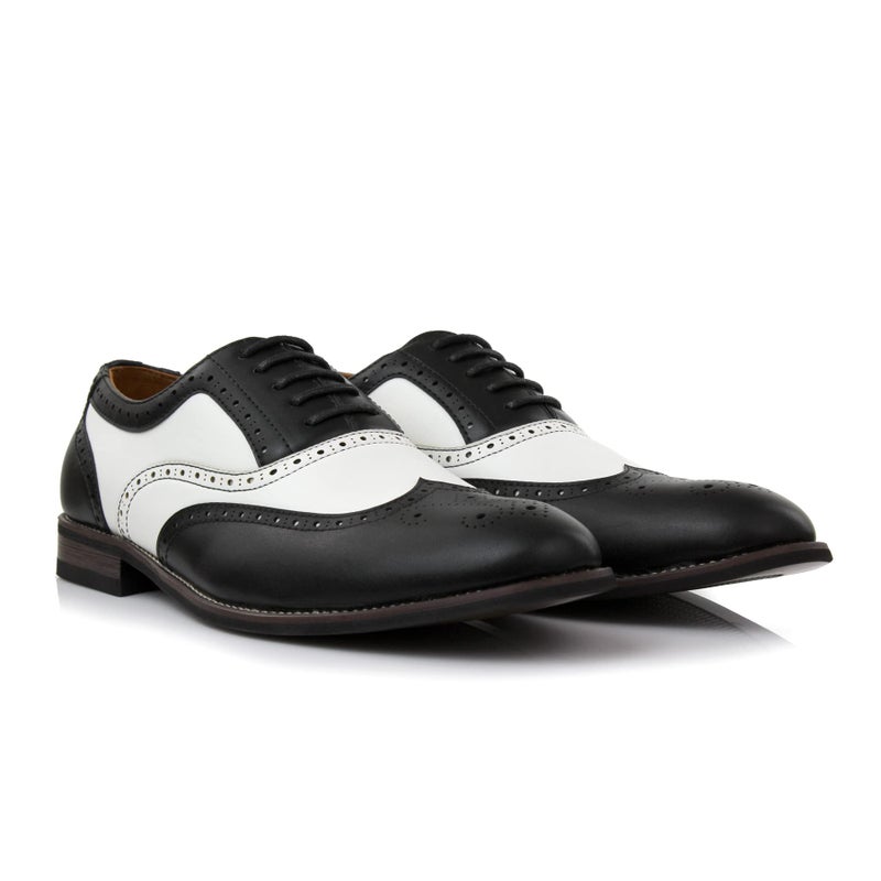 Ferro Aldo Men's Arthur Wingtip Oxford Dress Shoes | Classic Brogue & Two-Tone Spectator Styles |MFA139001D |in Black & White, Size 10.5 - Image 3